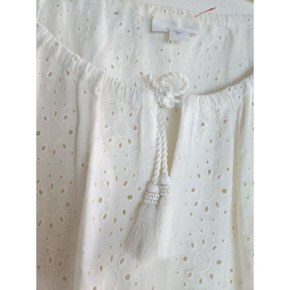 J.Jill Women Ivory White Open Eyelet 100% Cotton V Neck Peasant Blouse size XL - Picture 4 of 12